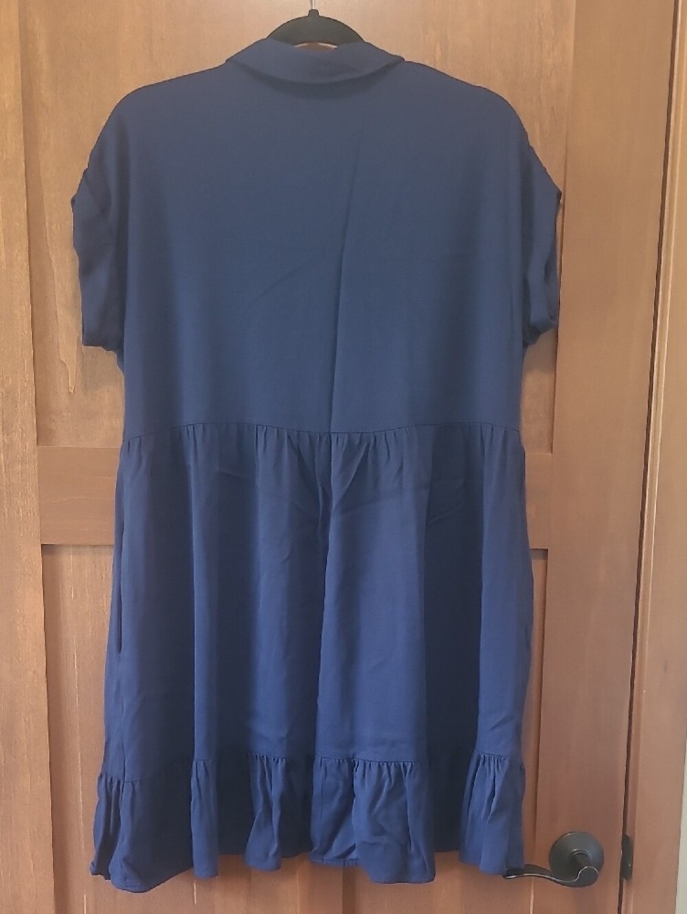 Navy Button-Front Collared Mini Dress with Ruffle Hem - Picture 6 of 8